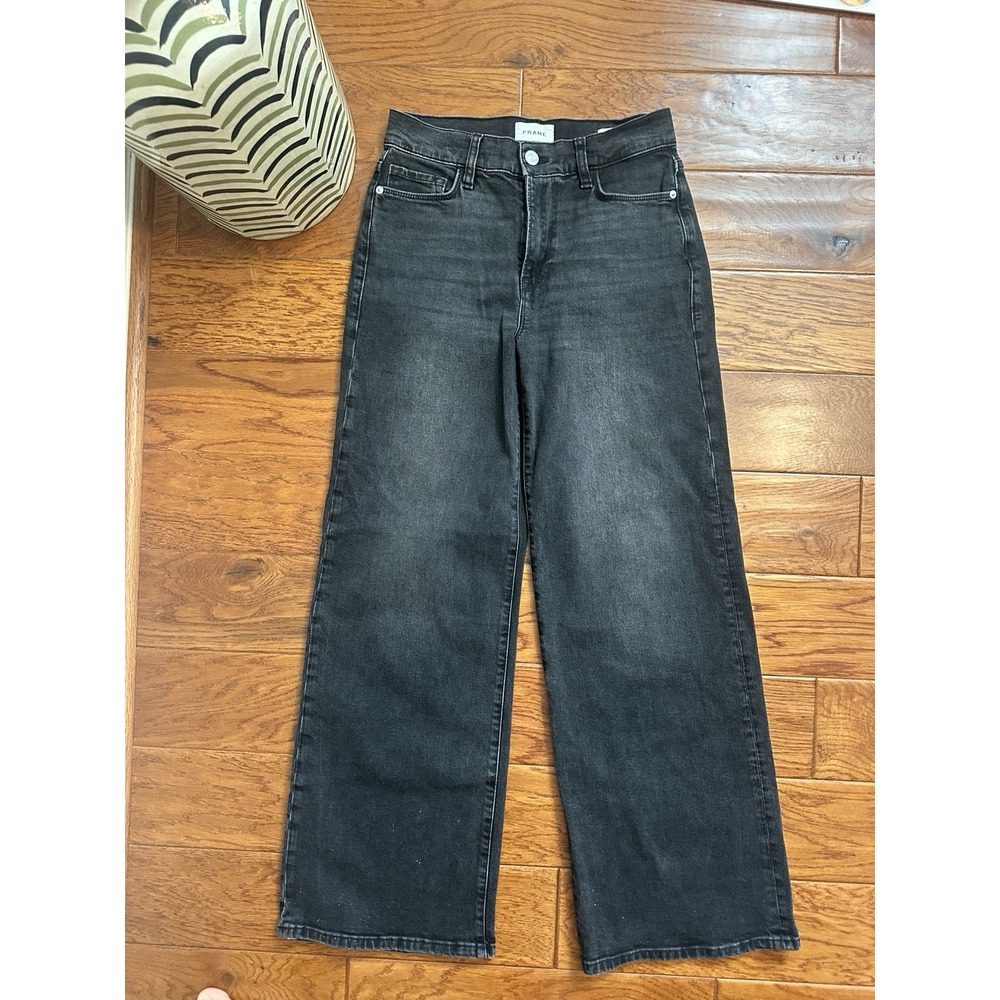 FRAME Le Slim Palazzo Wide Leg Jeans Womens Size 26 Washed Black High Rise